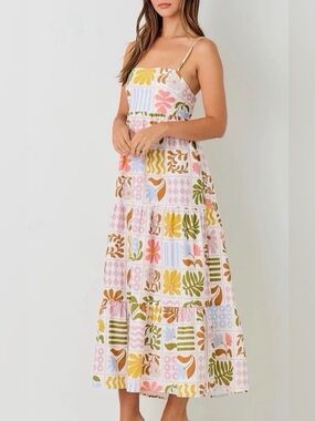 Paper Heart Boho Floral Patchwork Maxi Dress Spaghetti Strap XS